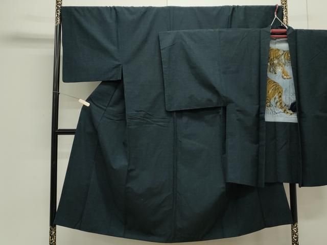 平和屋着物●男性 紬 アンサンブル 色無地 濃藍色 正絹 CAAS0276th