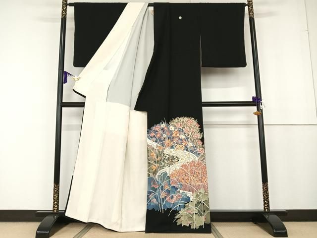 平和屋着物○本加賀友禅作家 押田正義 黒留袖 草花文 正絹 逸品