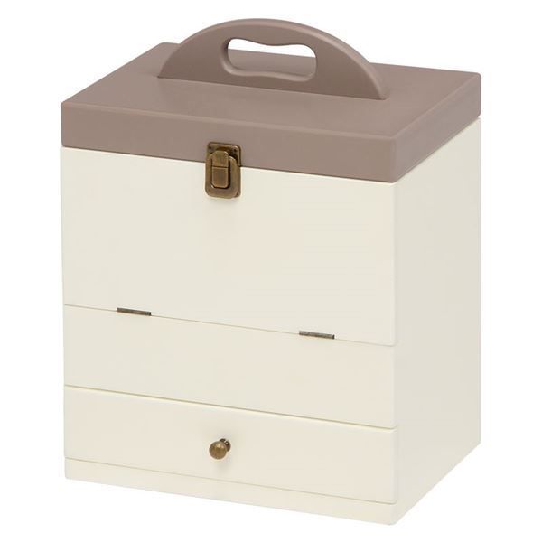 三面鏡付 コスメボックス/メイクボックス 【チャコールグレー×クリーム