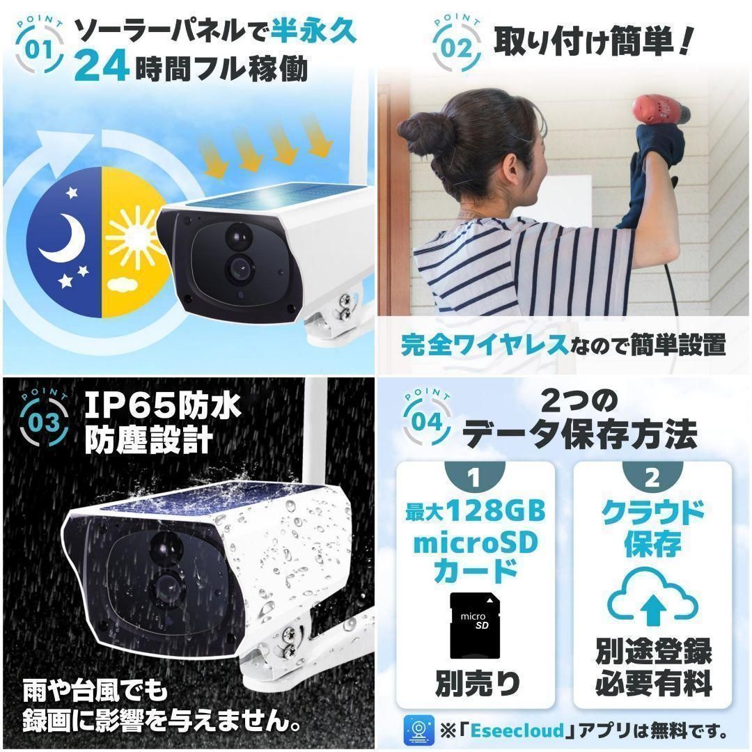🌟新品🌟防犯カメラ ソーラー wifi ワイヤレス 無線 自動追跡 双方向