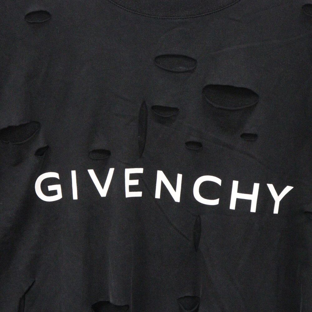 GIVENCHY (ジバンシィ) DESTROYED EFFECT T-SHIRT デストロイドエフェクト 半袖Tシャツ ダメージ加工 フロントロゴ  ブラック BM71G13Y9W 011 - メルカリ