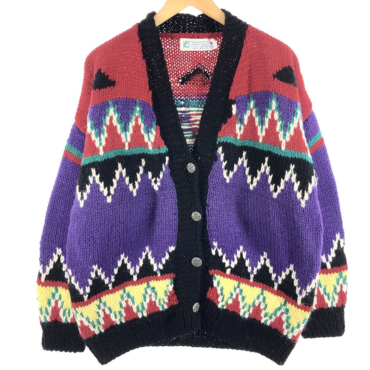 北欧 ノルウェー製☆ユーロ古着☆【ウール ニット/カーディガン】民族 総柄 70～80s ノルウェー製 VOSS ノルディック ニットカーディガン