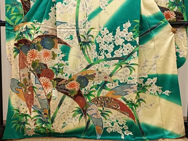 平和屋着物●豪華振袖　総絞り　駒刺繍　舞花文　正絹　逸品　AAAS6621ck 平和屋着物○豪華振袖 総絞り 駒刺繍 舞花文 正絹 逸品 AAAS6621ck