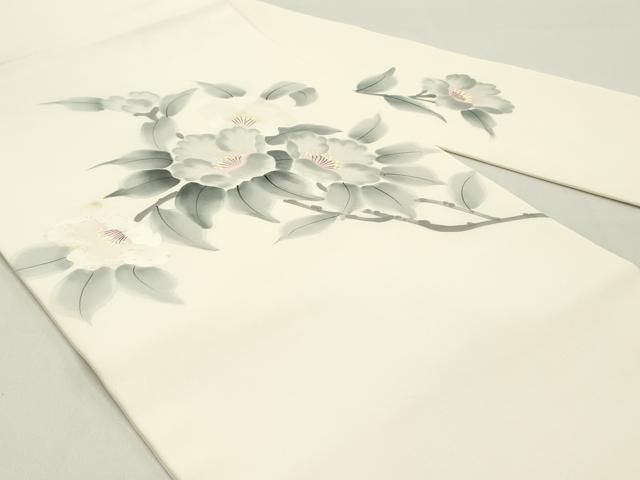 平和屋着物●塩瀬 九寸名古屋帯 作家者 手描き 草花文 象牙色 正絹 DAAY0165ob
