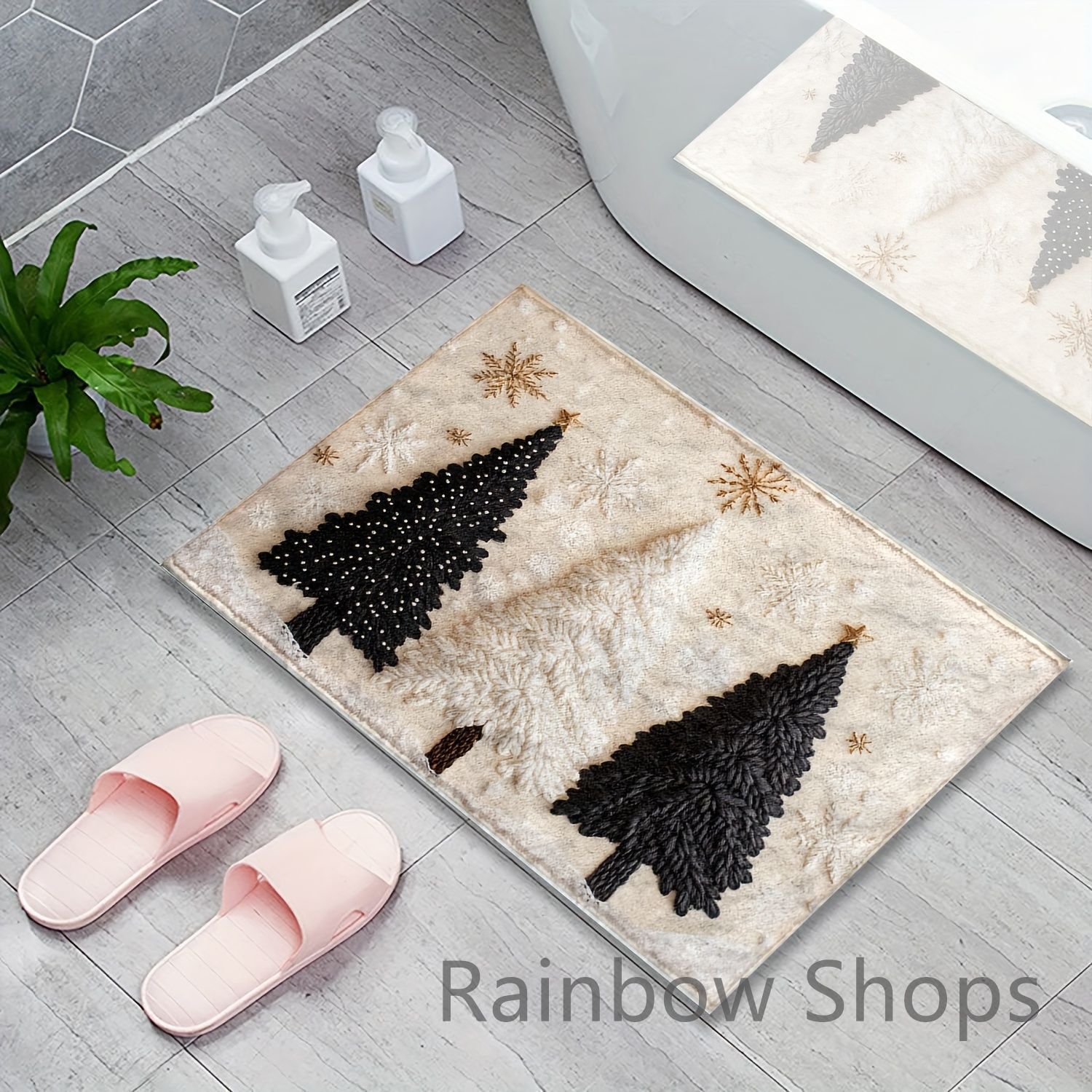 マット クリスマス 3Dモミの木 超 細繊維滑り止めマット フェイクカシミヤ 吸水速乾 豪華な低パイルバスマット 洗濯機洗い 防汚滑り止め 玄関 キッチン バスルーム シャワー ホームデコレーション用 ポリエステル裏地 cp6 MARWIL-DEMENAGEMENTS_CH