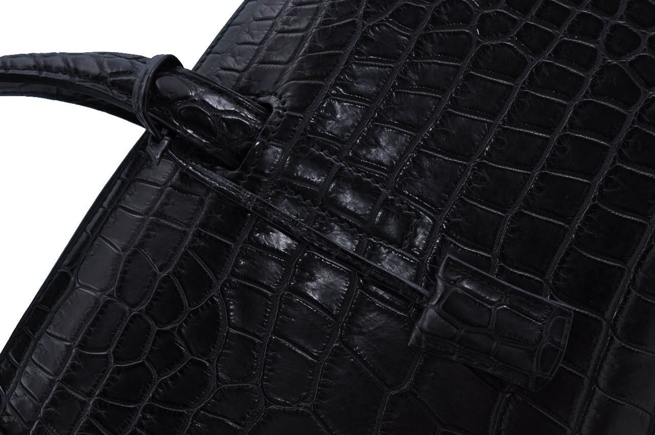 HERMES ブリーフケース クロコ シティホール ポロサスマット ブラック  