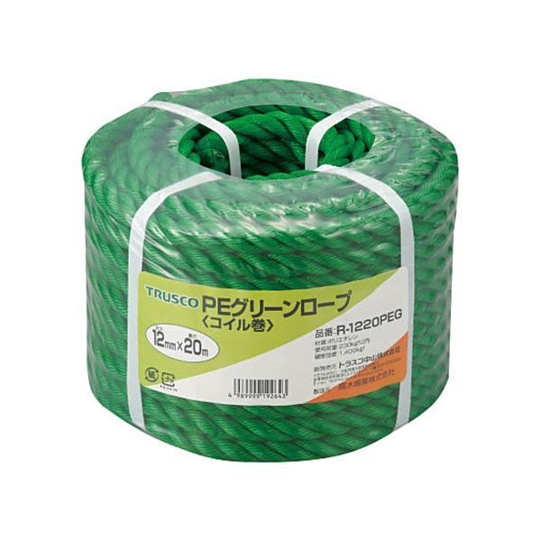 まとめ TRUSCO PEグリーンロープ 12mm×20m コイル巻 R-1220PEG 1巻 ×3セット