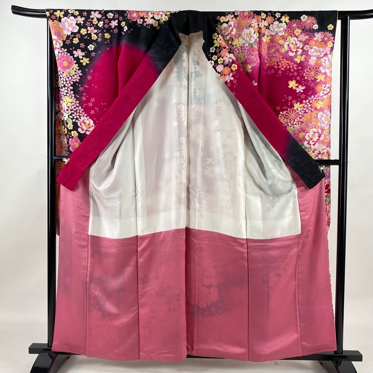 長襦袢 身丈131cm 裄丈66cm M 振袖用 地紋 ぼかし 薄ピンク 正絹 秀品  