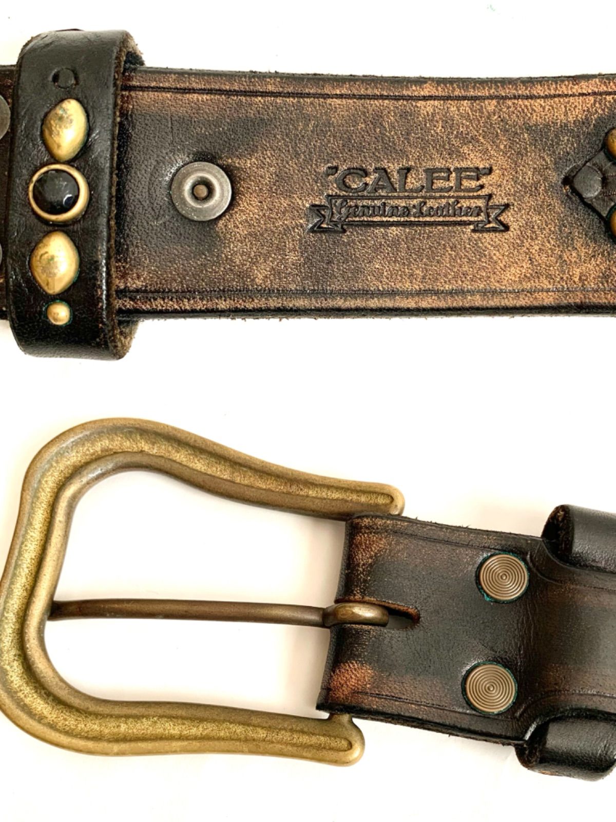 caleeレザースタッズベルト CALEE - STUDS LEATHER NARROW BELT / スタッズ レザー ベルト