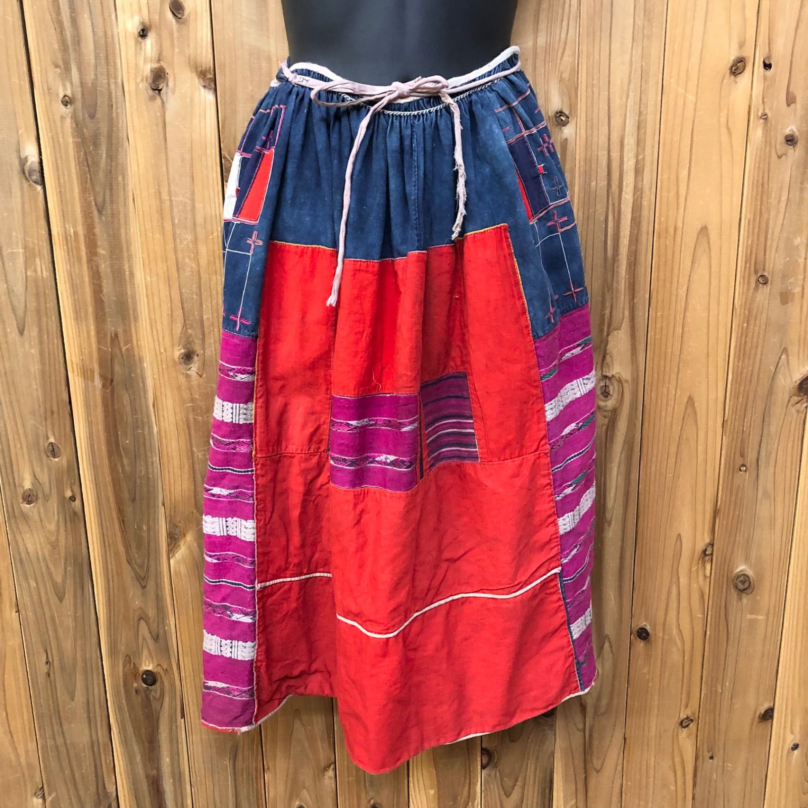 ヴィンテージ トライバル ラップスカート ギャザー エスニック 民族 刺繍 パッチワーク