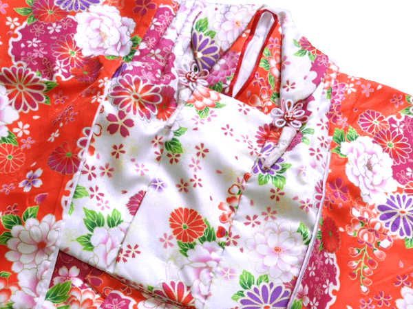 着物美人 送料込み 七五三 3歳着物 女の子 被布セット 3歳女の子被布 3歳女の子着物 3歳被布 女の子着物 女の子被布 子供被布 子供着物 七五三被布 七五三着物 女児 キッズ 3歳-5歳 オレンジ 白 花 m503083