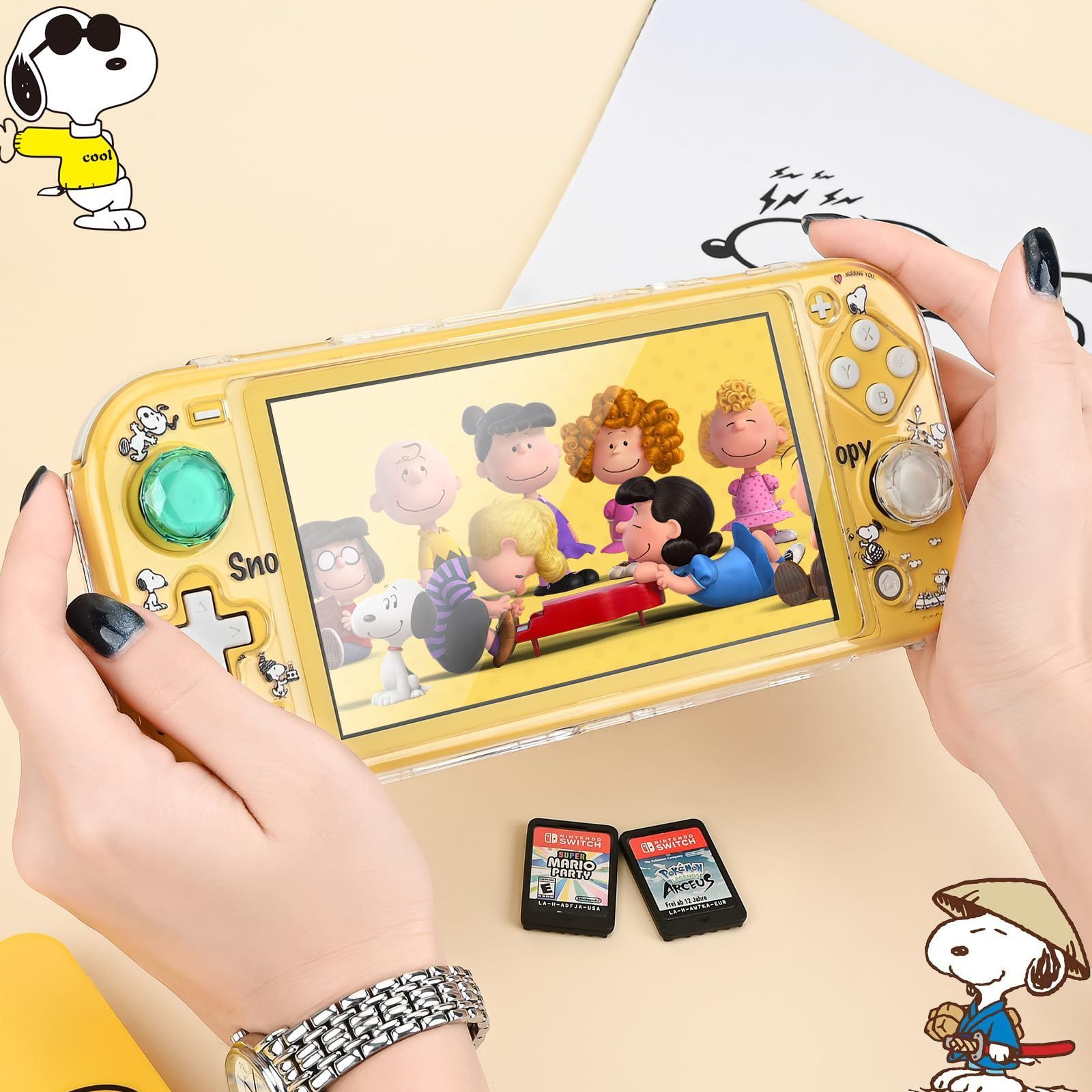 Nintendo Switch - 【さやさま】任天堂スイッチライトイエロー&amp;クリアカバー&amp;スタンド&amp;デコシール さやさま】任天堂スイッチライトイエロー&クリアカバー&スタンド