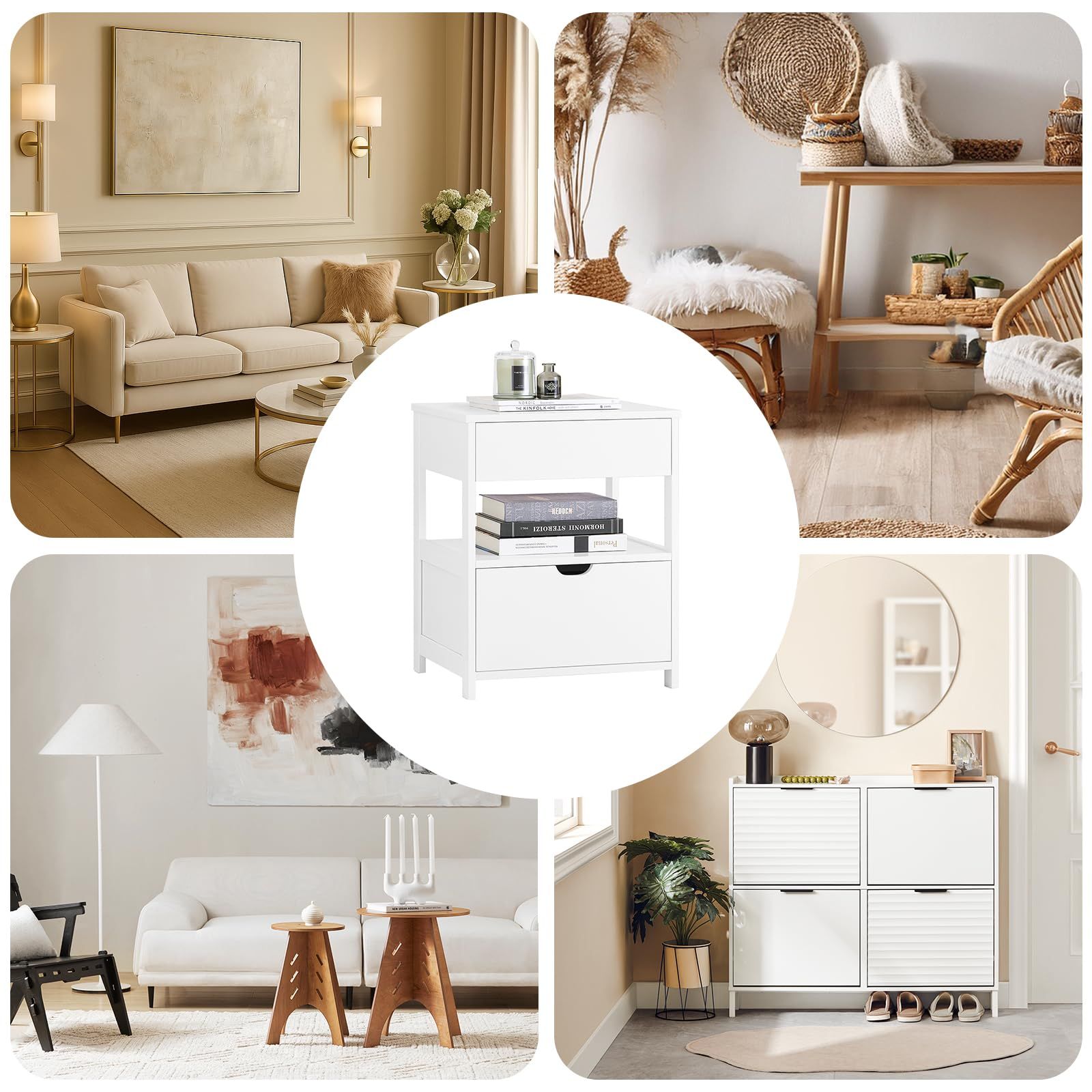 SoBuy サイドテーブル ナイトテーブル ベッドサイドテーブル 引き出し付き オシャレ 省スペース 北欧風 木製 数量限定SoBuy ナイトテーブル サイドテーブル ベッドサイドテーブル おしゃれ 北欧風 幅40*奥行き40*高さ63cm 木製 引き出し付き  電話台 ベッド横 ソファサイド ベッド周り収納 (FBT115-L-W⁄ホワイト) ゆったり使える幅広サイドテーブル