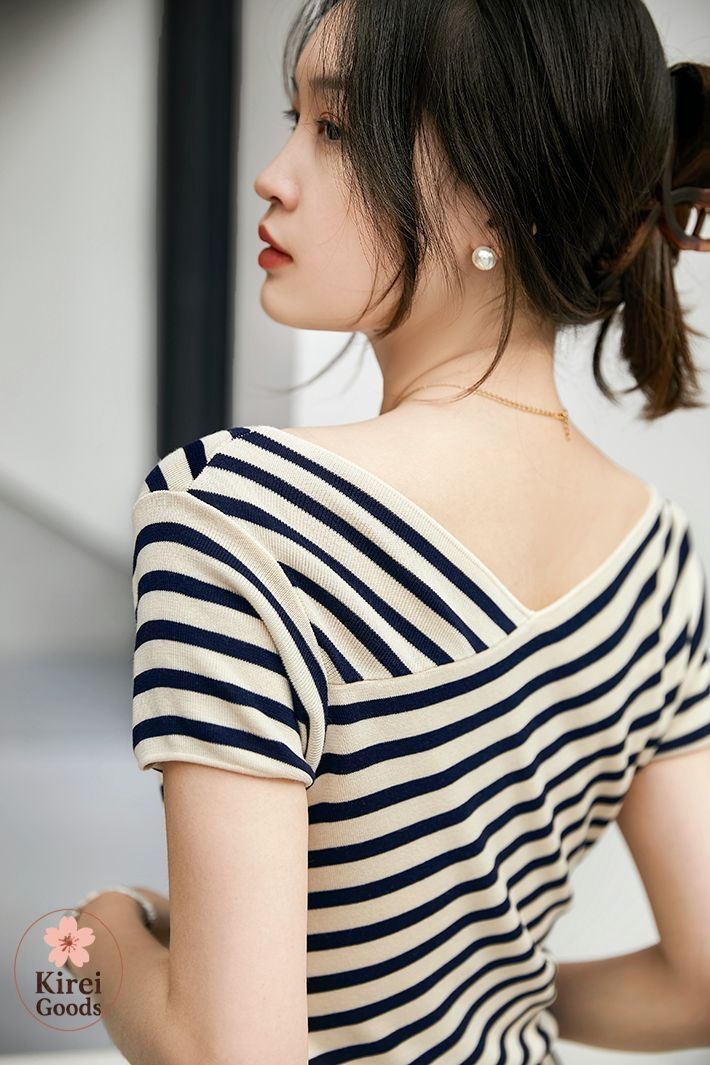 Tシャツ レディース 夏ニット 半袖Tシャツ 半袖 背中見せ ボーダー柄 軽量 通気性 Vネック ニットス ス 可愛い カジュアル 楽天市場】送料無料 サマーニット レディース 半袖ニット