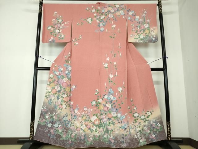 平和屋着物●訪問着　友禅　流水花文　暈し染め　正絹　逸品　DAAS3013ps 平和屋着物○訪問着 友禅 流水花文 暈し染め 正絹 逸品 DAAS3013ps