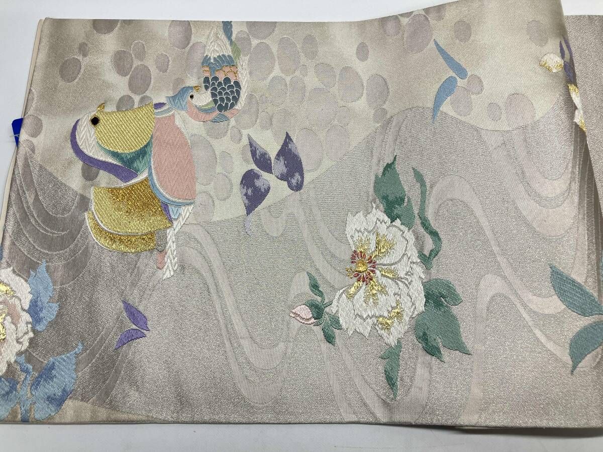 【正絹 袋帯】鳥と花柄 正絹 金色 花柄 鳥刺繍 袋帯 未仕立て品 - メルカリ