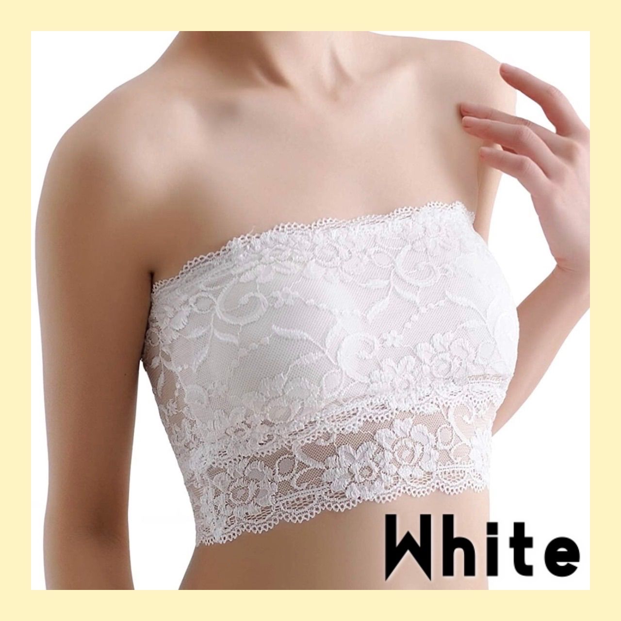 メルカリshops チューブトップ 総レース ベアトップ カップ付き 可愛い ホワイト 白