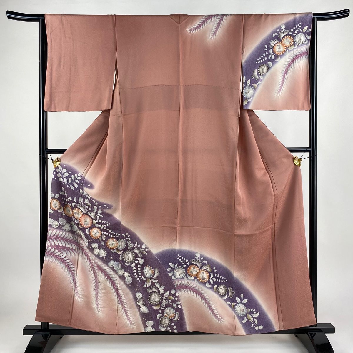 訪問着 身丈158.5cm 裄丈64cm M 袷 紬地 ますいわ屋 草花 薄紫 正絹 美  