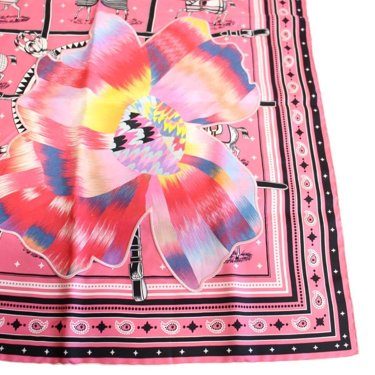 HERMES エルメス カレ 55 バンダナ スカーフ 馬着 京都マーブル シルク  