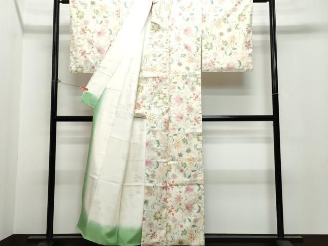 平和屋着物○本場大島紬 白大島 7マルキ 総絣 更紗花唐草文 正絹 逸品