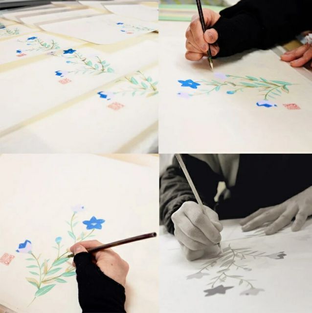  盆提灯 岐阜提灯 置き提灯 創作提灯 本美濃和紙の風景 美濃の風 桔梗 高さ37 cm P 23 2550 水雷球 電気コード式 初盆 新盆 お盆 黒留袖 盆飾り 盆提灯 仏壇 仏具