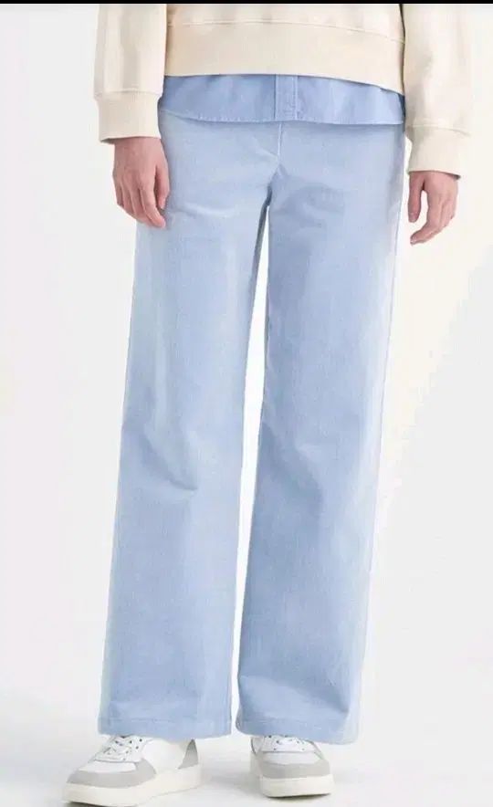 BEAN POLE ビーンポール レディース スカイ ブルー コーデュロイ セミ ワイド パンツ