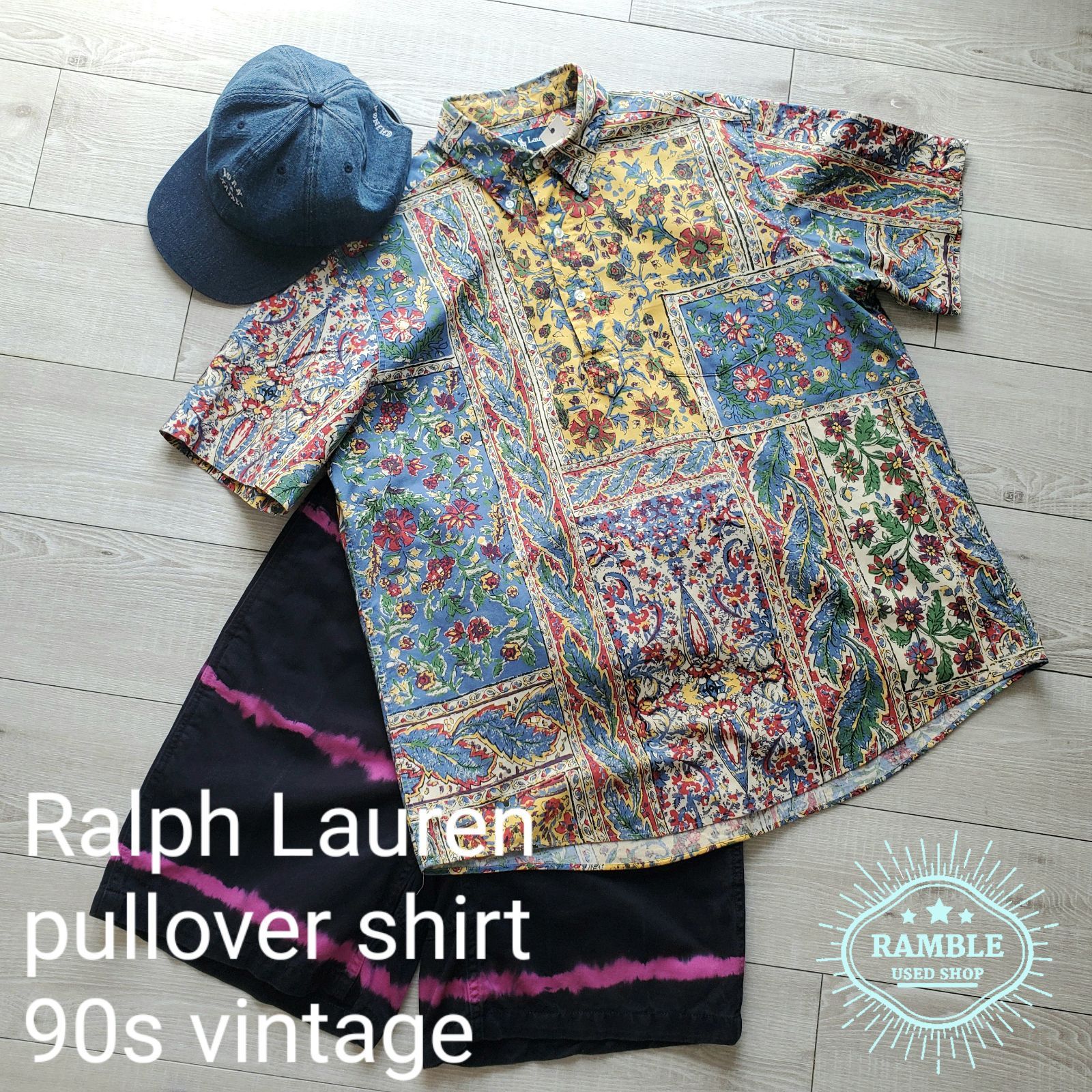 Ralph Lauren ラルフローレン□美品 90s フローラルプリント プルオーバー 半袖BDシャツ M 花 バティック モザイク柄  オールドラルフ - メルカリ