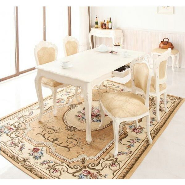 アンティーク調クラシック家具シリーズ francesca フランチェスカ ダイニング5点セットBタイプ テーブルW150 チェア肘なし×4 ホワイト