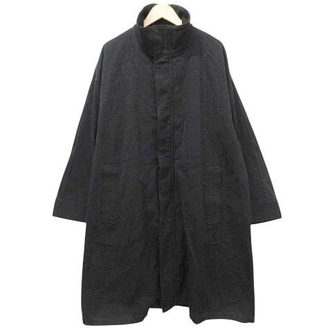グラフペーパー Graphpaper 美品 21AW Hard Twill Stand Collar Coat GM213-10086 ツイル スタンドカラー コート ロング ジャケット 1 黒 ブラック