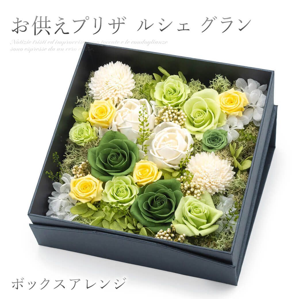お供え プリザーブドフラワー ルシェ グラン 仏花 供花 ラッピング ギフト お悔やみ 法事 法要 命日 一周忌 四十九日 お盆 お彼岸 喪中見舞い 仏壇 即日発送 翌日配達