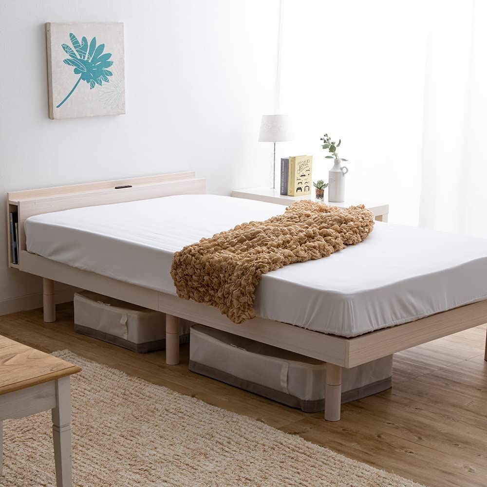 節約 数量限定 シングル ホワイト すのこベッド 高さ調整 3段階 ブック