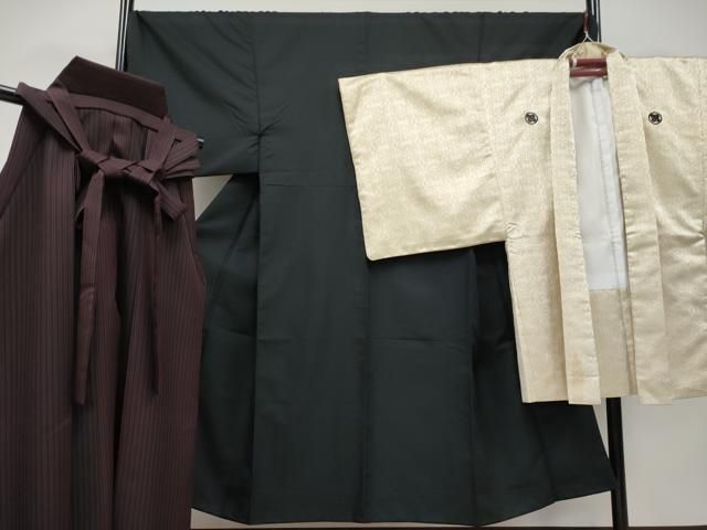 平和屋着物 上 男性 色無地 紋付き羽織 行灯袴セット キングサイズ 舞台衣装 着物 黒地 羽織 鳥の子色 洗える着物 CYAA3477s5