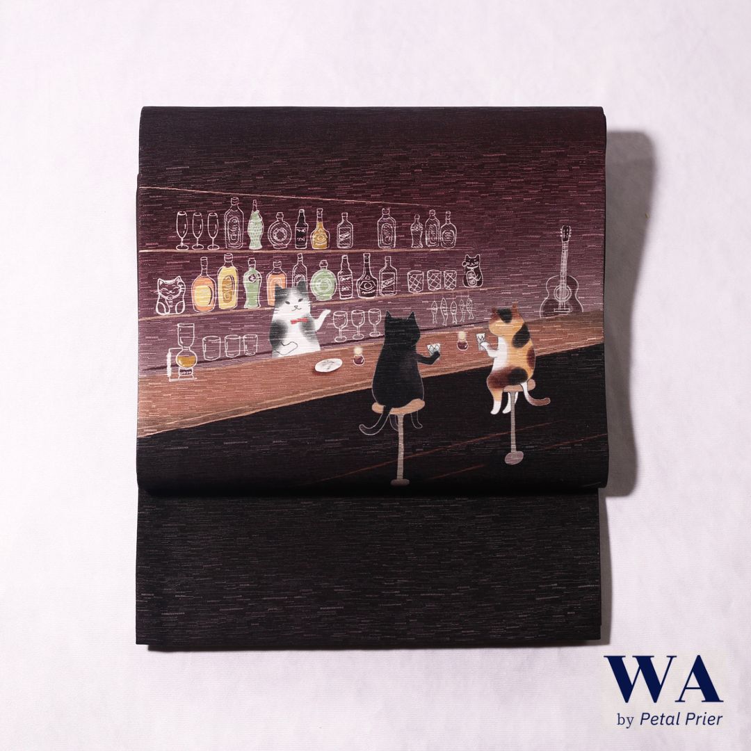 新品・未使用 WAKKA 正絹 京袋帯【ねこ酒Bar／ワイン】お仕立て上がり 着物 帯 カジュアル 一重太鼓 OB-23 - メルカリ