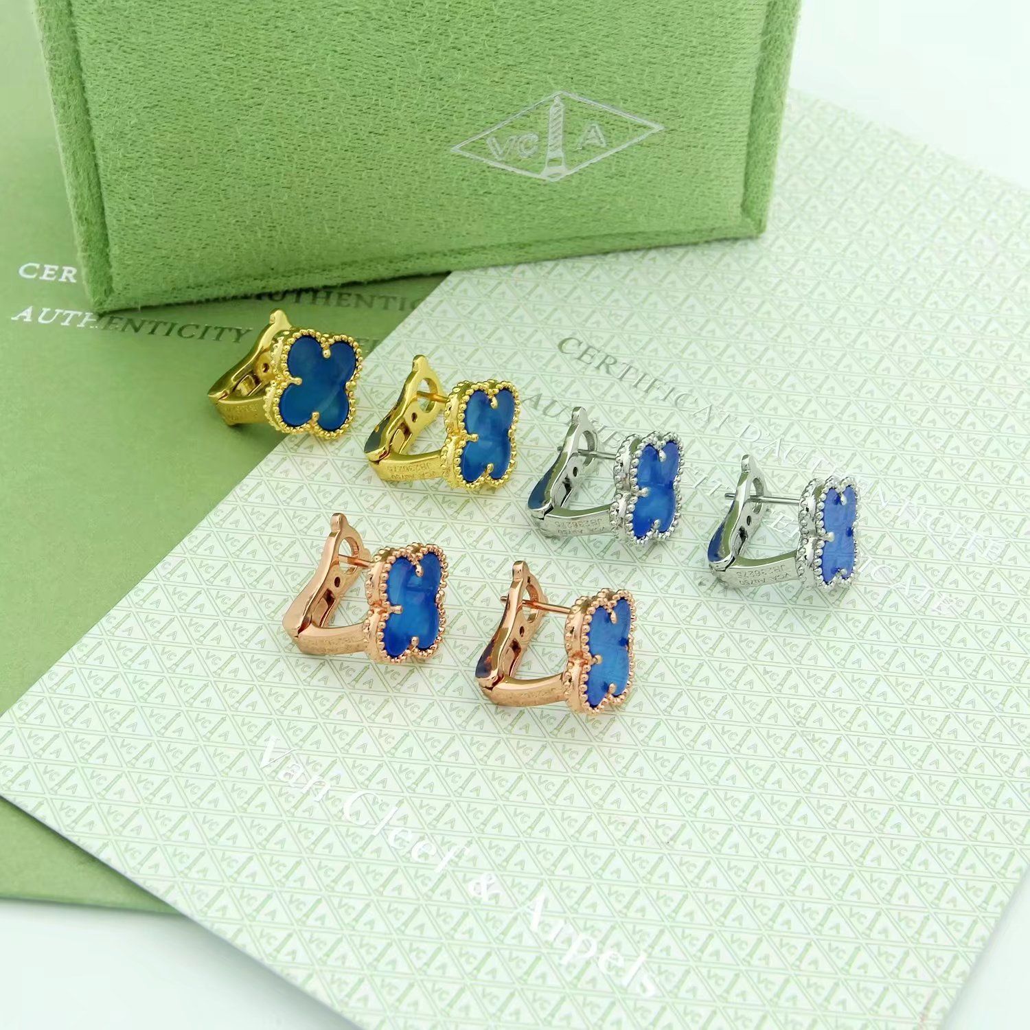 来店をご期待! Van Cleef - Arpels VCA ヴァン クリーフ - アーペル シングルクローバーイヤークリップ - 天然白貝 赤メノウ 黒メノウ ターコイズ ローズゴールド｜ ｜ ♥-WTO輸入1