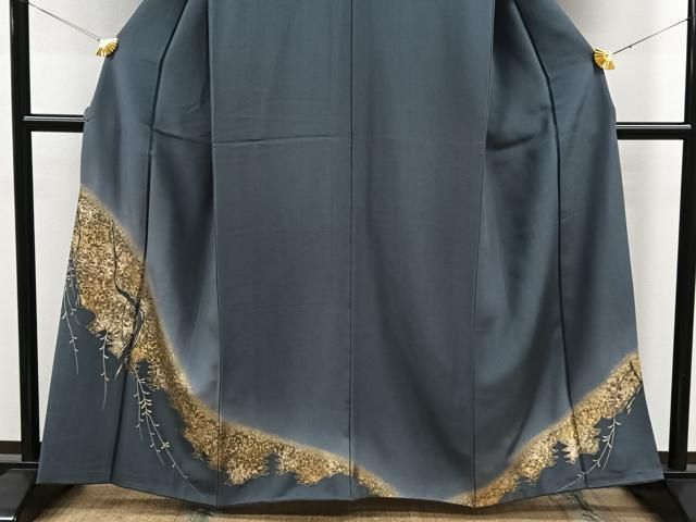 平和屋着物●本加賀友禅作家　村下信吉　黒留袖　枝花文　暈し染め　正絹　逸品　DAAY5848ud 平和屋着物□本加賀友禅作家 村下信吉 色留袖 風景文 暈し染め 正絹