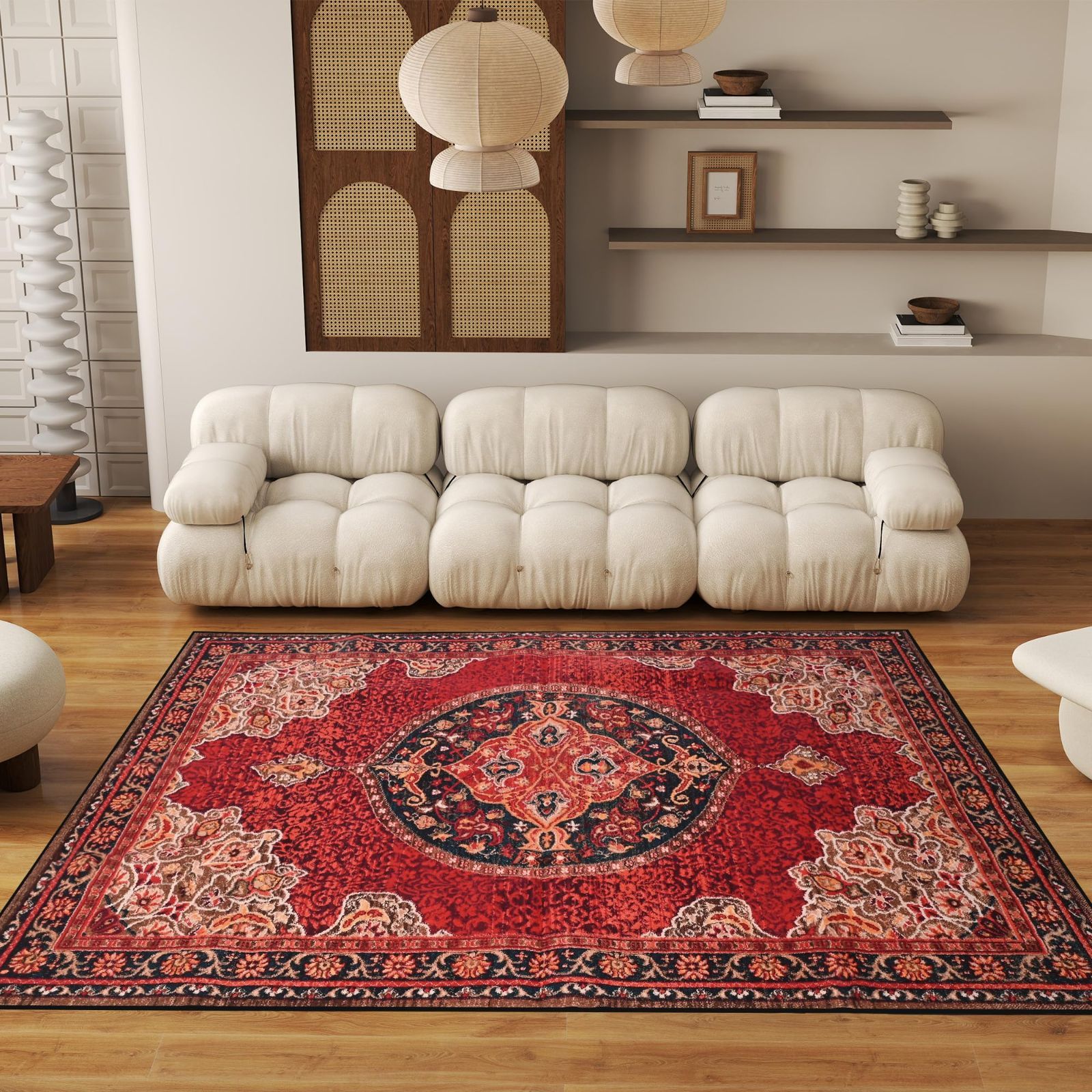 180 250 0.5cm レッド マット センターラグ ペルシャ柄 3畳 ウォッシャブルカーペット オールシーズン カーペット ラグ 洗える ペルシャ絨毯風 ペルシャ風 グラムスタイル uyoyous