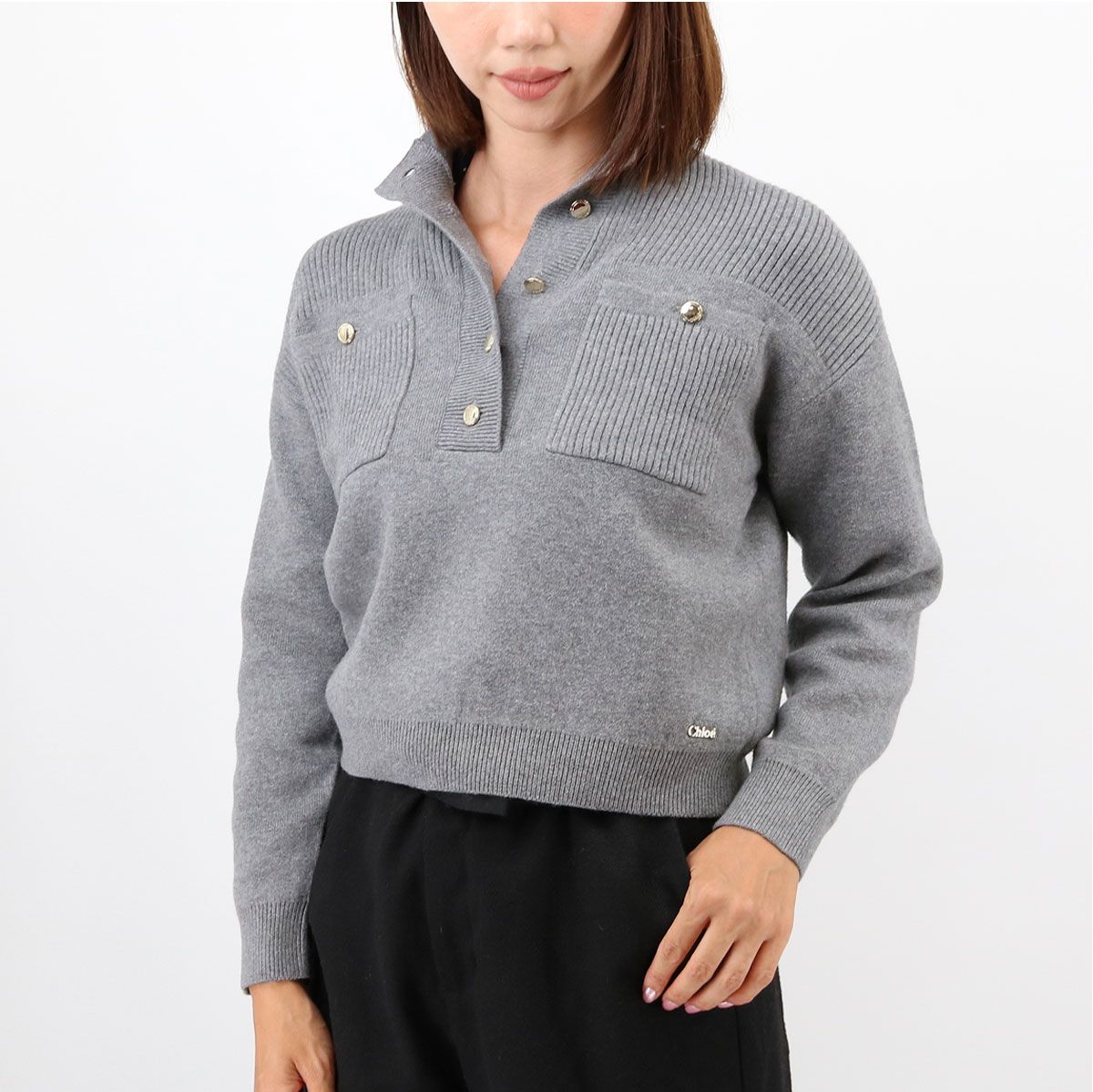 CHLOE KIDS クロエ キッズ ゴールドボタンニット C20636 大人もOK セーター レディース 子供 ガールズ 長袖 ハイネック ショート丈 ホワイト