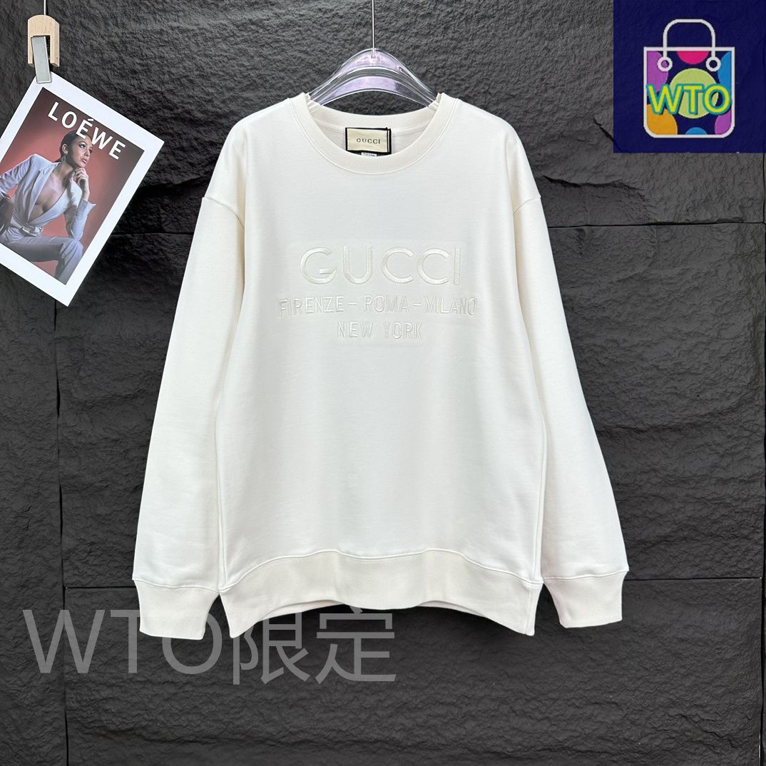 GUCCI ロゴ入り ホワイト スウェット Gucci Cotton Jersey Sweatshirt With Gucci Print 'Off White