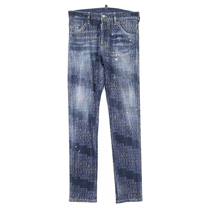 DSQUARED2 ディースクエアード パンツ デニム ジーンズ 2025年製 ロゴ ボタン クリスタルビジュー グラデーション ストレッチ スリムテーパード ボトムス メンズ サイズ 42 インディゴ イタリア製