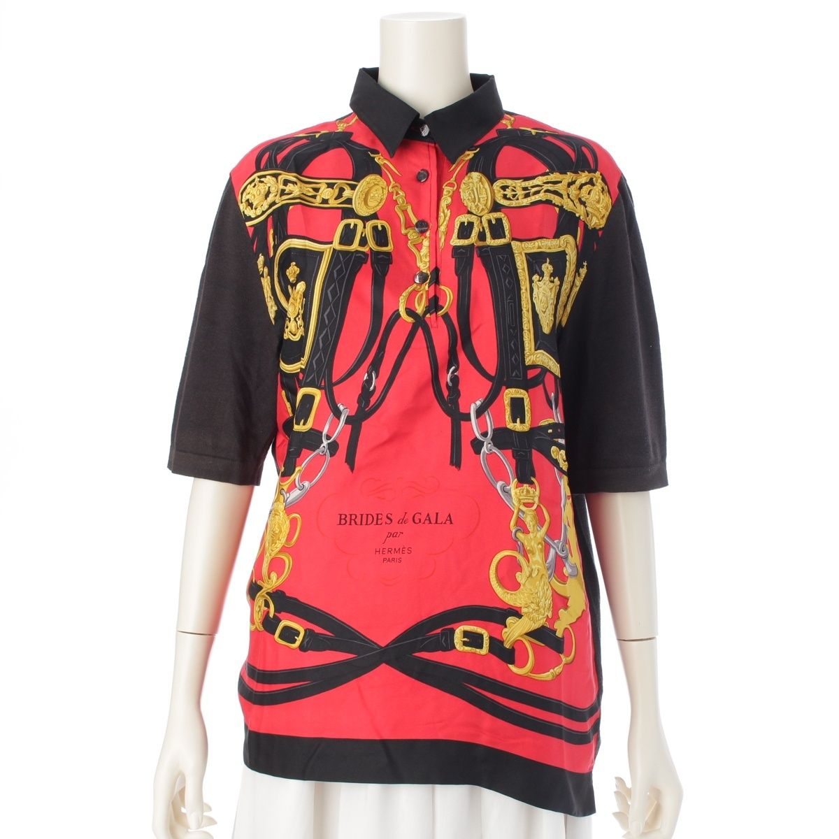 極美品！エルメス　カシミヤ×シルク　ニットブラウス　ポロシャツ Vintage エルメス HERMES ニット コットン カシミヤ 総柄 シルク