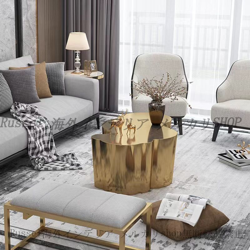 センターテーブル ラグジュアリー 光沢 雲 フォルム おしゃれ かわいい インテリア 北欧 ダイニング テーブル ステンレス モダン コーヒー テーブル 金 ゴールド MARWIL-DEMENAGEMENTS_CH
