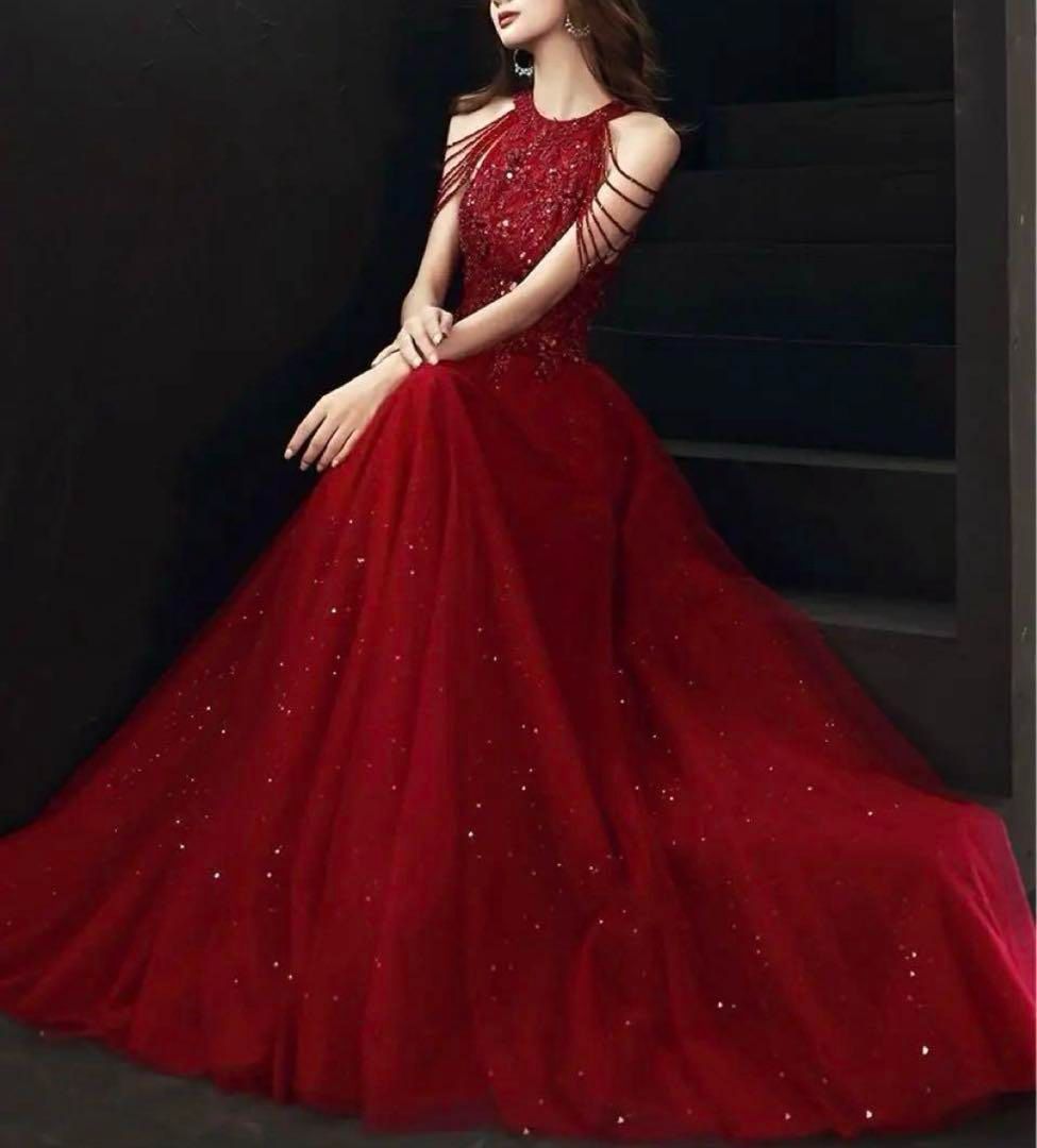 ビジューの美しい チュールイブニングドレス?.? - メルカリ