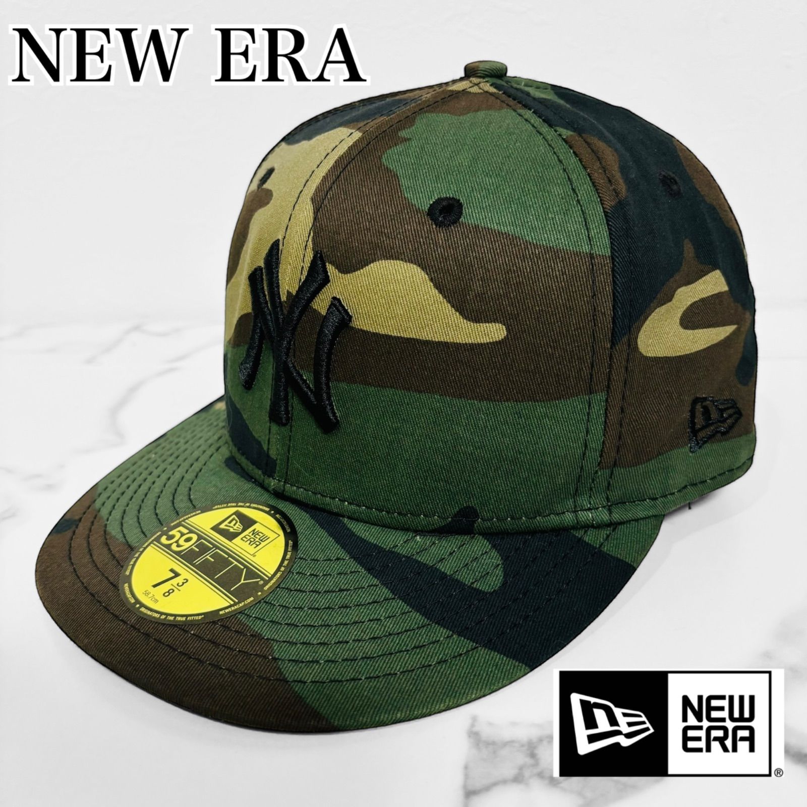 NEW ERA ニューエラ ヤンキース キャップ 迷彩 59FIFTY ベーシック ウッドランドカモ ブラックフラッグ ベースボール 帽子 7 3/8  定番 ベーシック ストレートキャップ - メルカリ