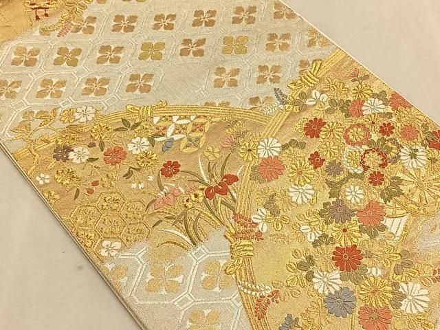 平和屋着物◎六通柄袋帯 唐織 籬花文 金糸 正絹 逸品 CAAW3278qv