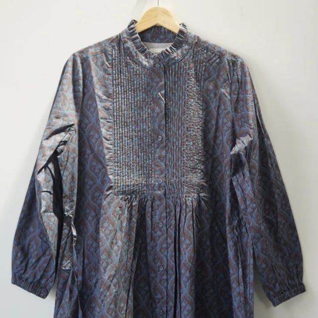 sosotto ソソット 花柄プリントピンタックウエストドロストOP brown x blue toutouyouette ワンピース ドレス オリジナル生地 DECORATOM_COM_BR