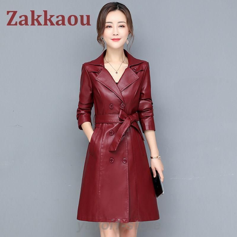 レザー コート レディース ロングコート トレンチコート ベルト付き 春 秋 冬 アウター 防寒 防風 暖かい 母 女性 軽量 カジュ NEXPOTALLINN_EU