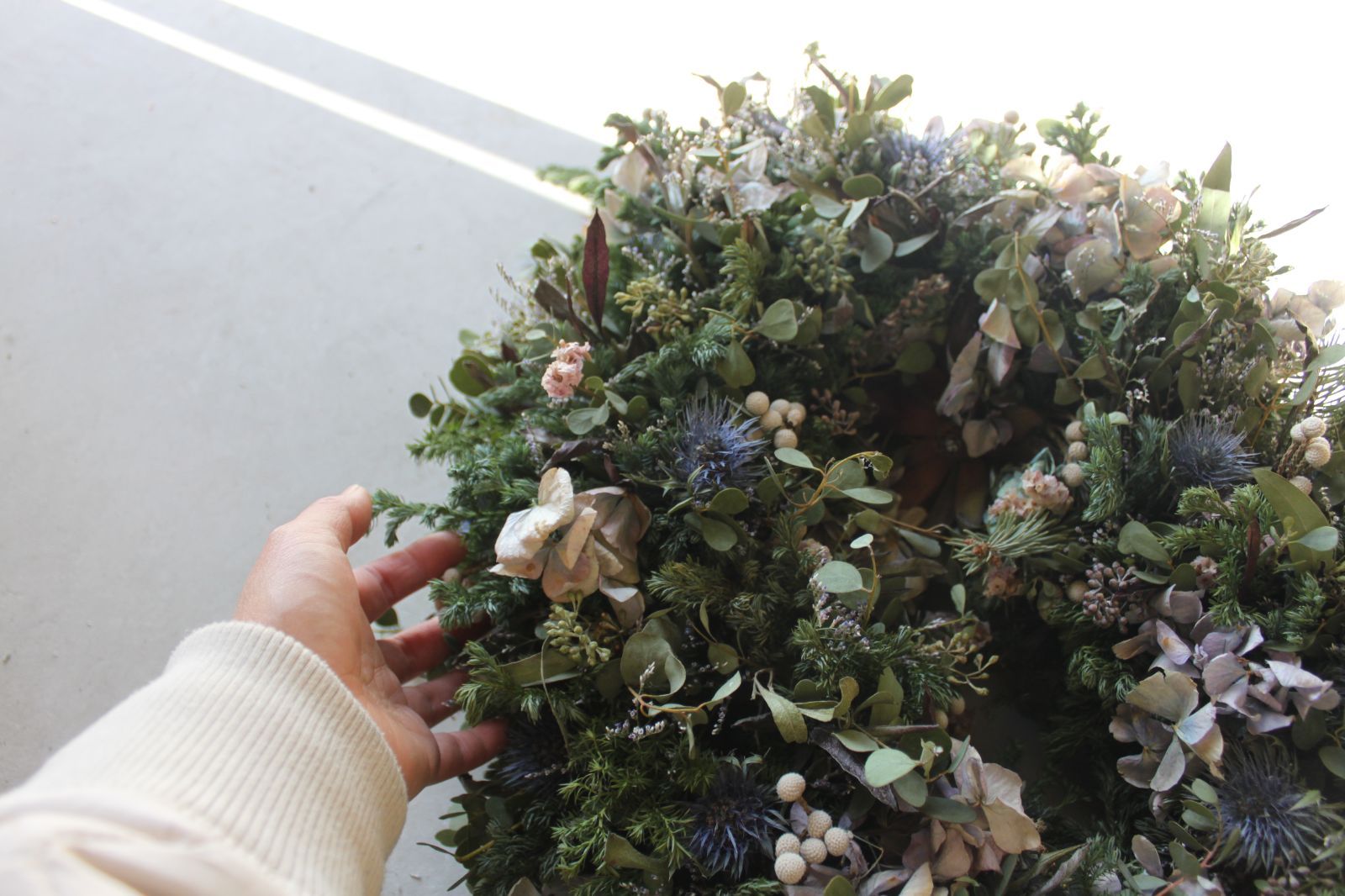 80cm|特大ダイヤ型アンティーク紫陽花の生花リース|ドライフラワー|壁掛け|ディスプレイ