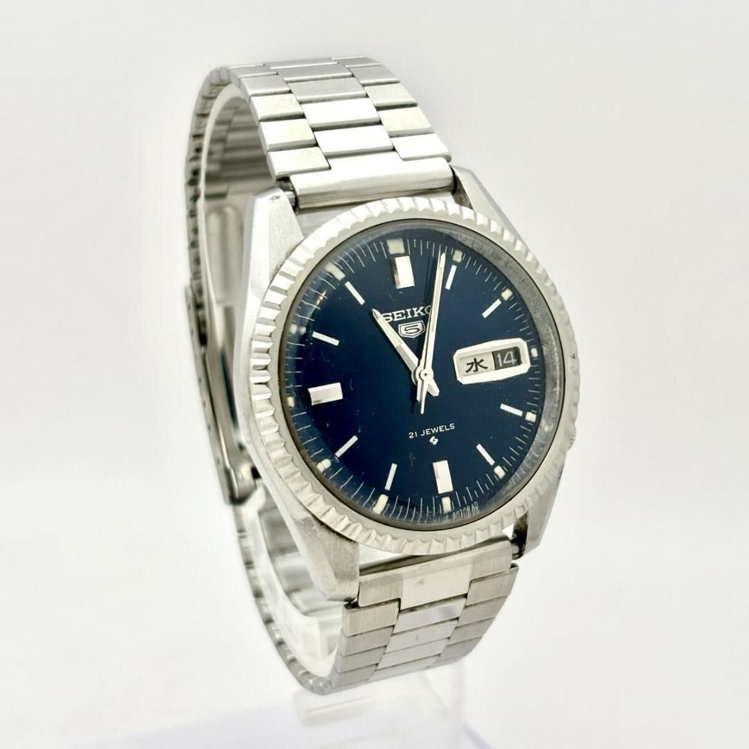  稼働 SEIKO5 セイコー５ 自動巻き メンズ 腕時計 デイデイト ブルー シルバー お出かけ用 自動巻き時計 腕時計(アナログ)