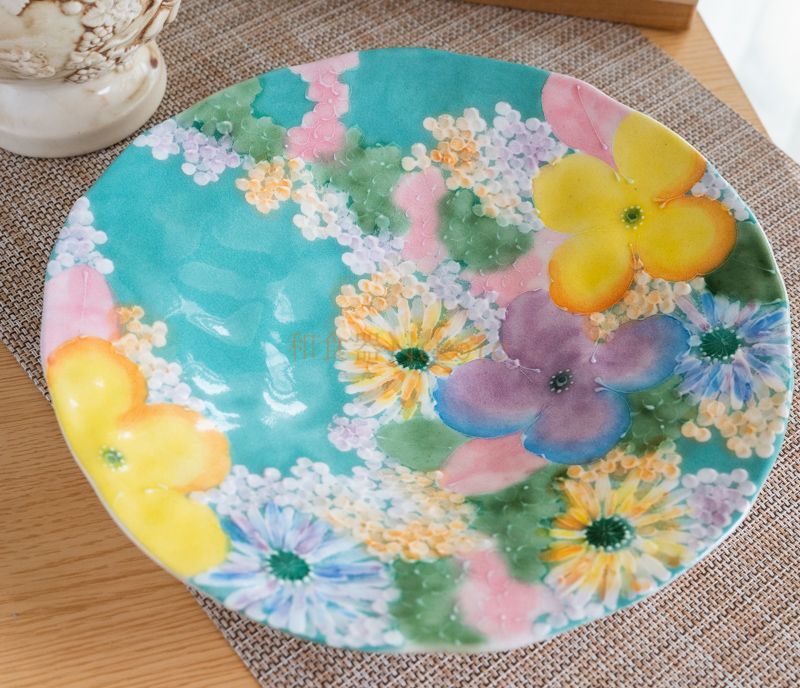 ゆずりは工房　花緑彩　大皿　盛皿 ゆずりは工房 花緑彩 大皿 盛皿