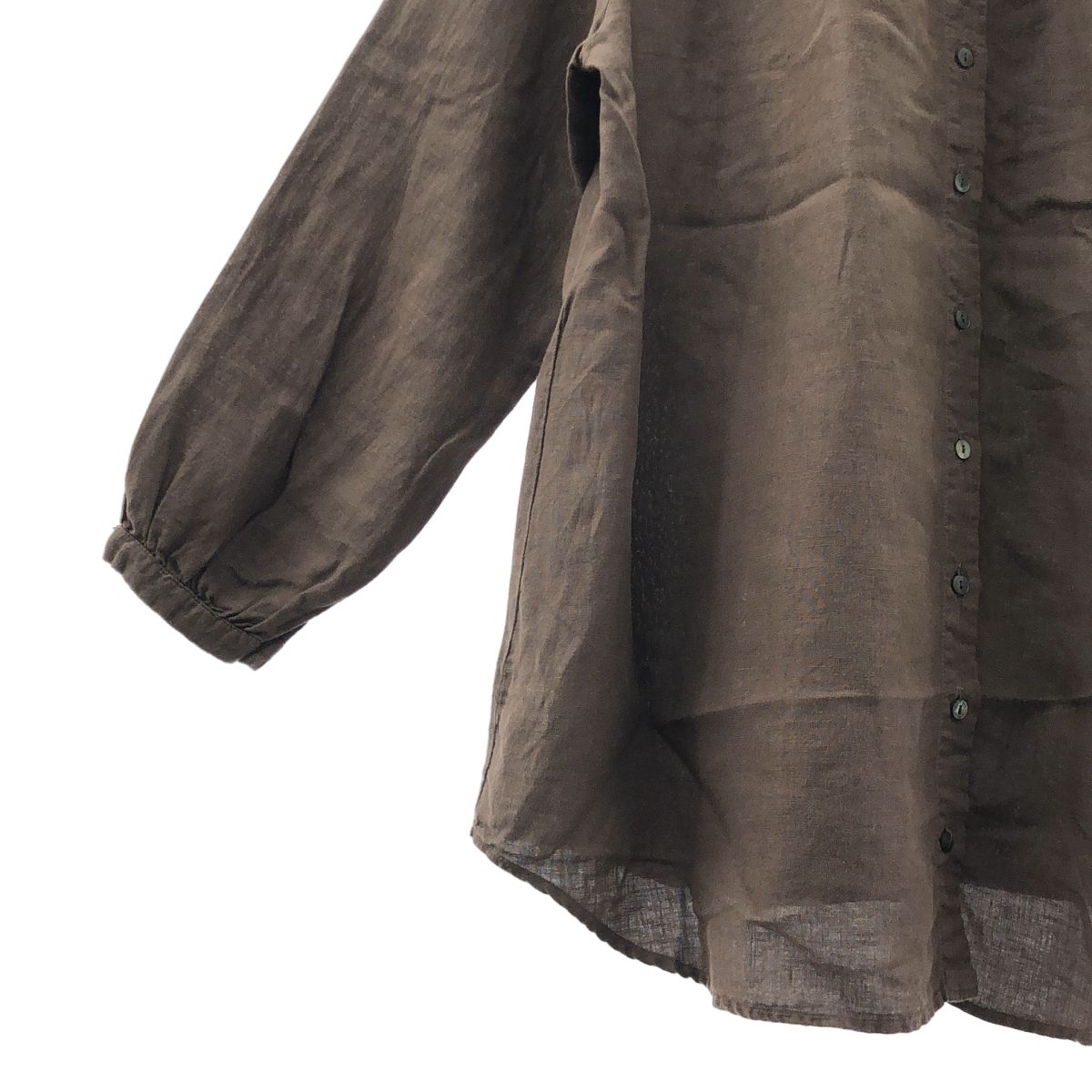 【美品】  nest robe / ネストローブ | リネン 染め加工 ギャザー ボリューム シャツ ブラウス | F | ブラウン | レディース 美品】 nest robe / ネストローブ | リネン 染め加工 ギャザー
